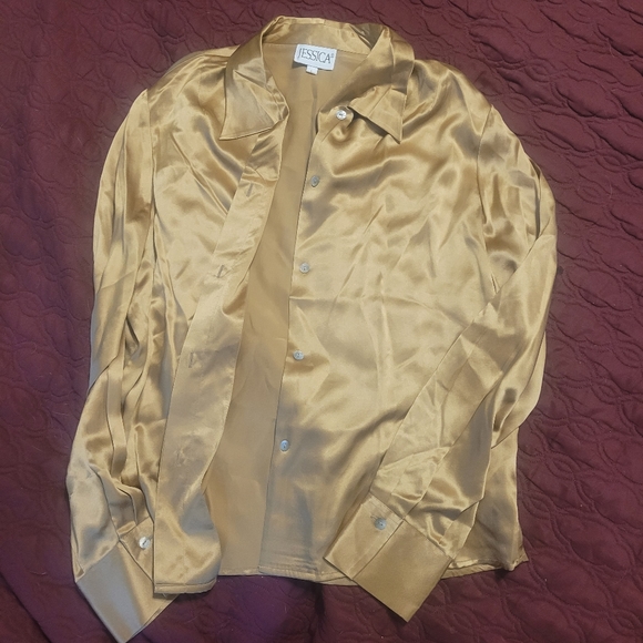 Womens vintage Jessica 100% silk gold button up blouse - Picture 2 of 3